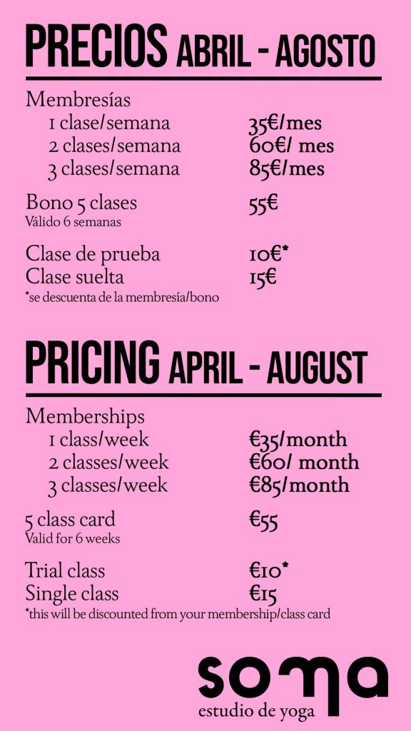 Precios Soma Estudio de Yoga